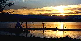 Mountain View Shoreline Lake at sunset